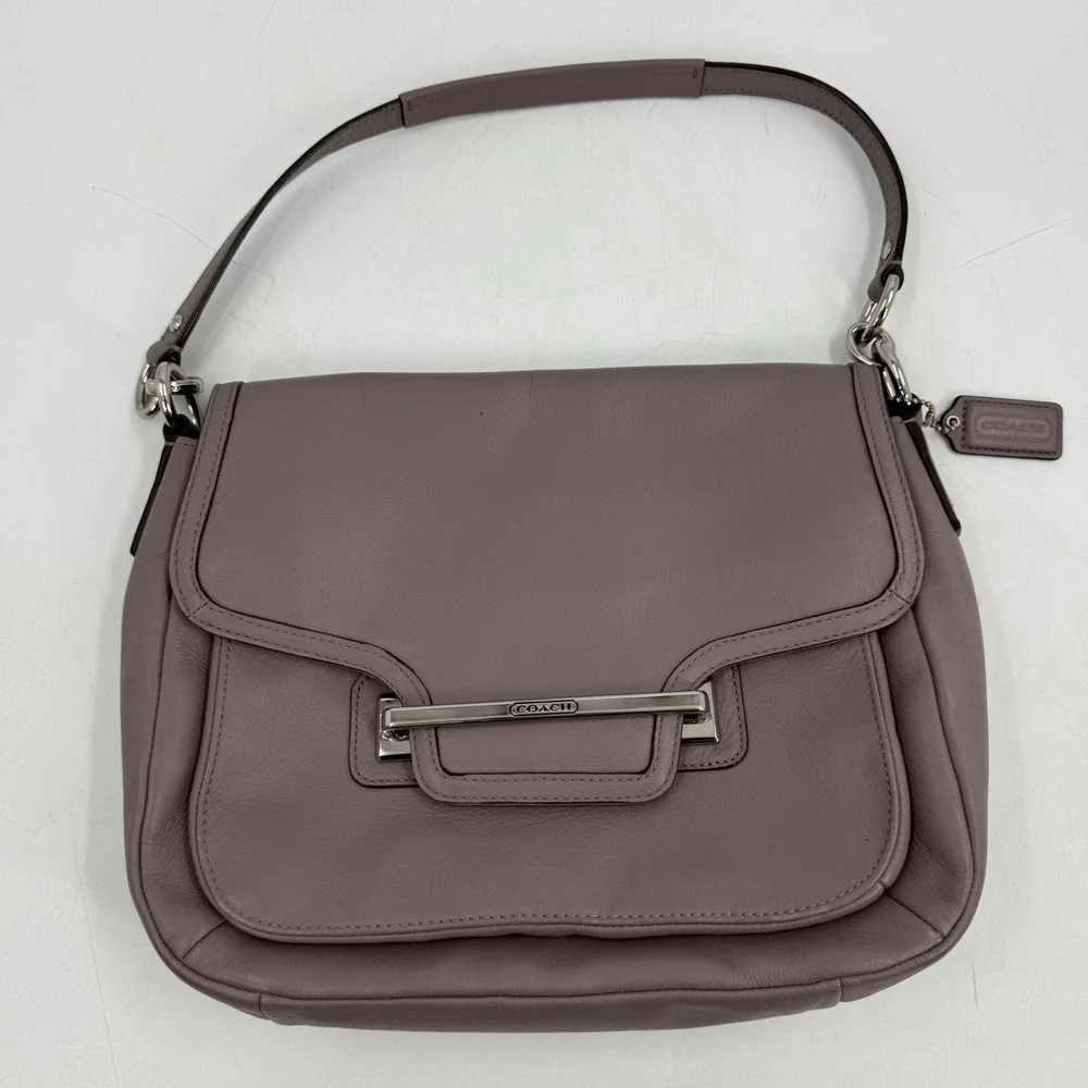 Coach Leather Satchel Crossbody Bag Purple Gray Vintage Leather K1394-F27481 - Picture 1 of 7